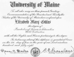 1958 Elizabeth Collins diploma University of Maine